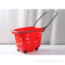 Sale!!! Plastic Supermarket basket with castor/ four wheel shopping basket /Wheel shopping Basket/pull rolling shopping basket